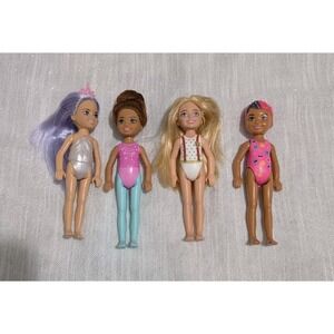 Lot‎ Of 4 Barbie Chelsea Dolls In Swimwear Outfits Various Hair Colors